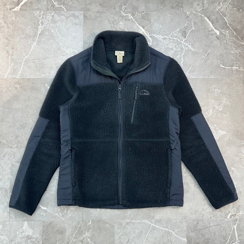 LL Bean High Pile Fleece Jacket Men Medium Polartec Coat Full Zip Black Gorpcore